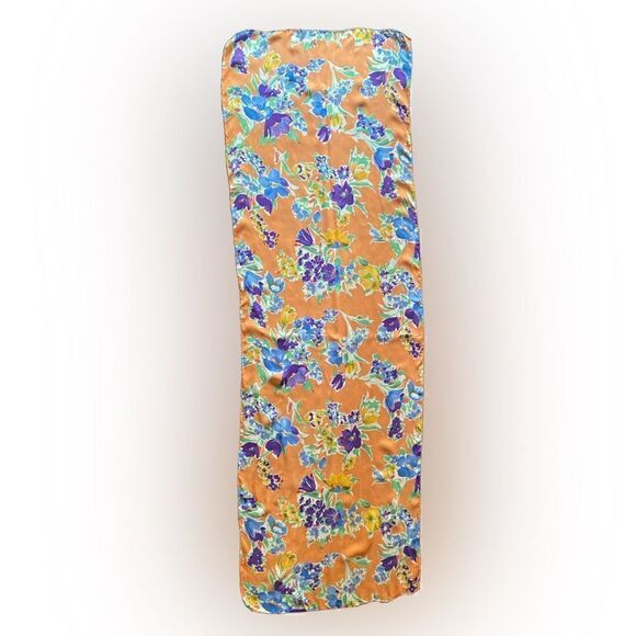 *Ralph Lauren Collection Orange Sherbet Watercolor Floral Oblong Silk Scarf main image 6